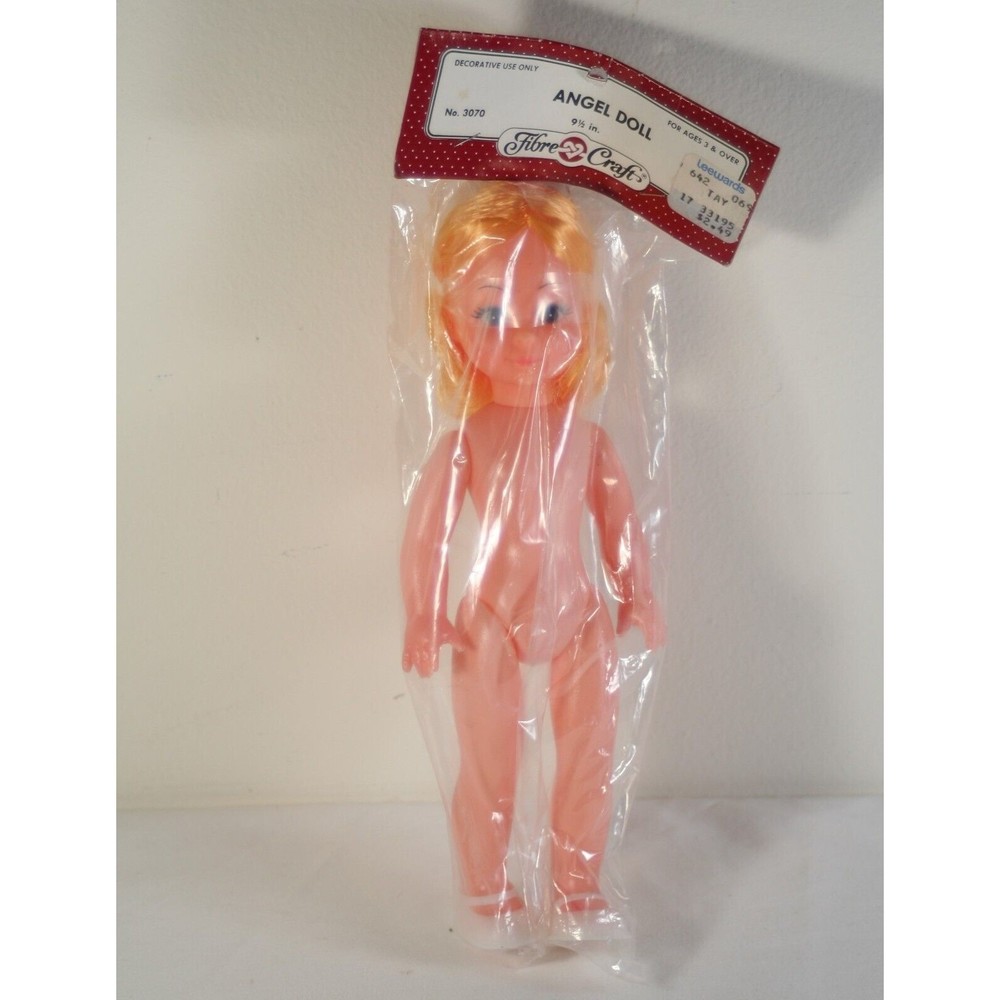 Vintage Fibre Craft 9.5" Angel Doll Blonde Hair Blue Eyes Pale No 3070